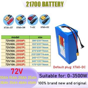 72V 10Ah-45Ah 21700 리튬 배터리 팩 20S 사각형 고출력 휴대용 충전식