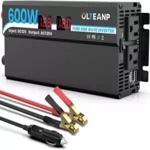 OLTEANP 600W 정현파 인버터 차량/트럭/가정/차량용 12V DC를 120V AC로 변환 노트북용 2개 콘센트 및 USB