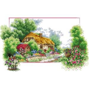 사계절 풍경 시리즈 크로스 스티치 자수 키트, 화이트 캔버스 프린트 원단, DIY 수제 바느질 Aida 14ct