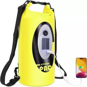블루투스 스피커 RGB 10L 네온 옐로우가 포함된 방수 드라이백 백팩 IP66 태양광 및 USB-C 충전 3-6시간