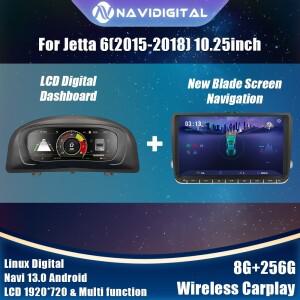 나비디지털 10.25인치 차량용 LCD 디지털 계기판 클러스터 (제타 6 MK6 2015-2018년식) 콕핏 안드로이드 플