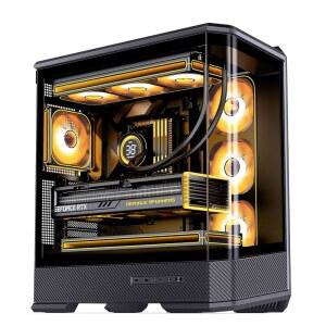 존스보 D400 블랙 ATX 미드 타워 PC 케이스3차원 베벨 곡면 유리 디자인 데스크톱 컴퓨터 케이스 BTF 메인보드 / 파워 서플라이 지원 DUAL360 AIO 10 팬 포지션