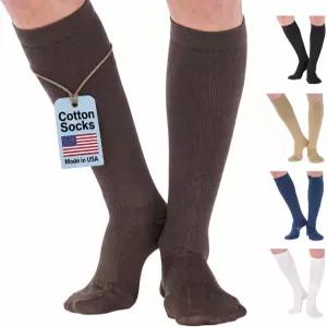 절대 지지력 Cotton 무릎 높이 압박 스타킹 20-30mmHg 미국산 불투명 드레스 양말 남녀 공용 정맥류 순환