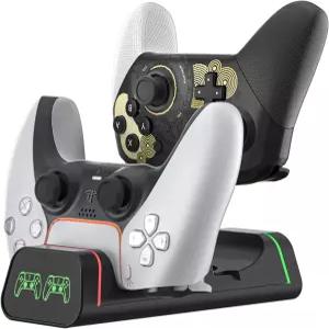 PS5 컨트롤러 독 Switch Pro 및 Xbox Series X S용 듀얼 충전기 블랙 USB-C LED 상태 표시등 Type-C 어댑터