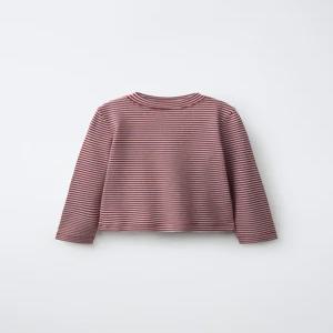 ZARA 코튼 모달 스트라이프 티셔츠 - 버건디 3253/550/606 522417