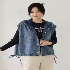 오버핏 후드 데님 베스트 /여성 체형커버 조끼 WVT102