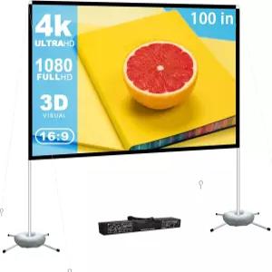 휴대용 프로젝터 스크린 야외 영화 접이식 후면 4K 프로젝션 스탠드 캠핑 여행 뒷마당 비디오 100인치
