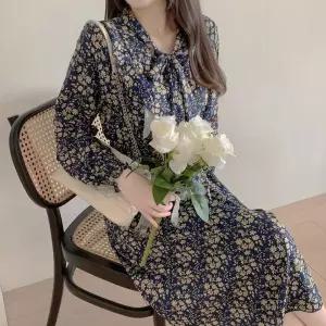여자 꽃무늬 원피스 쉬폰 프릴 러플 플라워 롱 드레스 데이트룩 z-1F73E