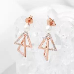 14K 금침 큐빅 진주 더블트라이 일자침 드롭 귀걸이 14K귀걸이 원터치링 t-89A1C