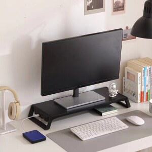 컴퓨터 모니터 스탠드 라이저, USB 허브 노트북 PC 화면 거치대 브래킷, 데스크탑 키보드 마우스 스토리지 정리함, 고속 충전