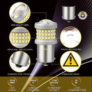 2개 P21W LED 1156 BA15S 전구 자동차 방향지시등 브레이크등 12V