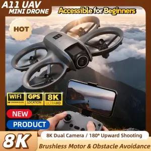의 UAV A11 70g 미니 드론 4K 8K HD 카메라 5G 브러시리스 모터 광학 흐름 위치 지정 3000M FPV RC 초보자