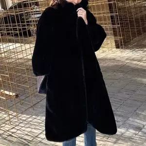 여성 루즈핏 페이크 밍크 퍼 롱기장 코트 겨울 포멀룩