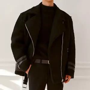 플레이마틴 테디 양털 벨트 무스탕 자켓 오버핏 후리스 가죽 레더 커플룩