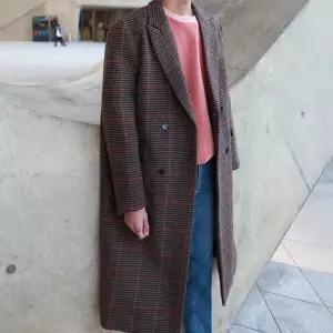 플레이마틴 발렌 타탄 체크 더블 롱코트 루즈핏 커플코트 브라운