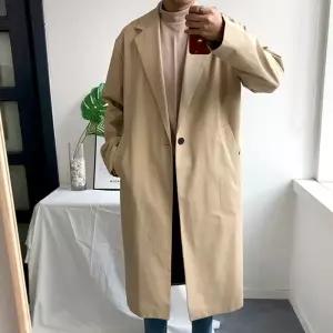 플레이마틴 원버튼 오버핏 로브 롱 코트 면 트렌치코트 커플룩 오버코트