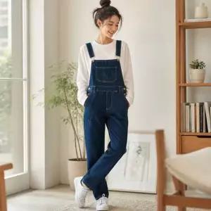 여성 외출 패션 데님 오버롤 귀여운 스타일 스트레이트핏 데님 멜빵 청바지 멜빵차머