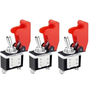 3PCS 12V 헤비 듀티 로커 토글 스위치 10A/125V SPST ON/Off 2Pin 빨간색 항공기 안전 커버 포함