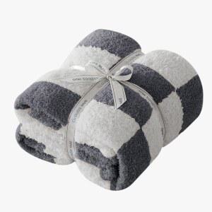 CLOUDS HUG Checkered Throw Blanket for Couch - Super Soft Knit Bed Blanket, Fluffy Fuzzy Plush Lightweight Cozy Blankets Sofa, Dark Grey, 50