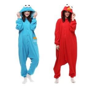 HKSNG 새로운 동물 성인 엘모 참깨 쿠키 Kigurumi 잠옷 가족 파티 양털 Onesies 코스프레 의상 남성을위한