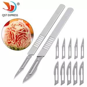 10개 11  23  탄소강 외과 메스 블레이드  1pc 핸들 메스 DIY 절단 도구 PCB 수리 동물 외과 칼