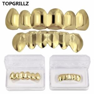 TOPGRILLZ-골드 실버 도금 힙합 치아 그릴 즈 탑  부텀 그롤 세트, 실리콘 뱀파이어 크리스마스 선물