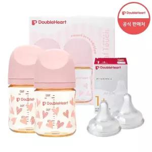 더블하트 모유실감3 스윗러브 160ml 트윈팩 젖병2개 노꼭지)+젖꼭지 2개