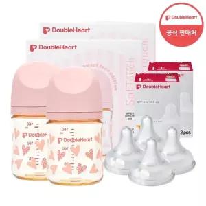 더블하트 모유실감3 스윗러브 160ml 트윈팩2개 젖병4개 노꼭지)+젖꼭지 4개