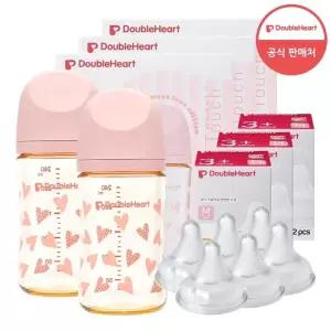 더블하트 모유실감3 스윗러브 240ml 트윈팩3개 젖병6개 노꼭지)+젖꼭지 6개