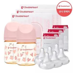 더블하트 모유실감3 스윗러브 160ml 트윈팩3개 젖병6개 노꼭지)+젖꼭지 6개
