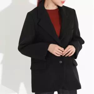 여자 오버핏 잔체크 모직 싱글 자켓 내추럴 데일리