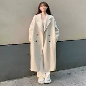 여자 오버핏 캐주얼 심플 카라 모직 롱 코트 OCW-CT-SWFGQPKI-R1