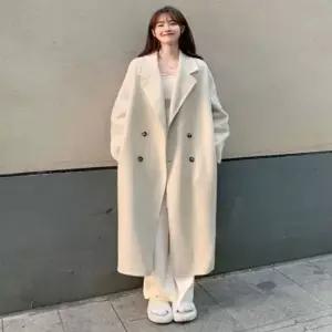 여자 오버핏 캐주얼 심플 카라 모직 롱 코트 OCW-CT-SWFGQPKI-R1