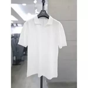 바쏘옴므_성남점 남자 여름 화이트 슬릿넥 카라 반팔 티셔츠 WSZ2GK02