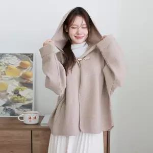 [르포엠]리에트 울 블렌드 후드 판초 니트 자켓