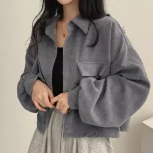 여성 겨울 코듀로이 벌룬 소매 긴팔 셔츠 남방 아우터