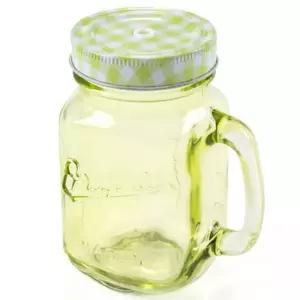 유리 드링크자 빨대 뚜껑 유리컵 450ml 메이슨 그린 홈카페음료 아이스 컵