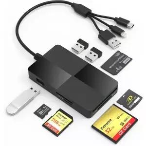 Memory Stick pro Duo 어댑터 리더기 - 컴퓨터/USB-C 기기용 8-in-1 SD/TF/MS/CF/XD 카드 Lightning+3개의