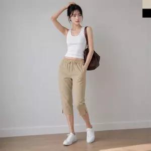 여성 여름 시원한 아이스 쿨링 7부 카프리 밴딩 스판 트임 데일리 팬츠