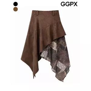 [하프클럽/지지피엑스]보헤미안 스웨이드 패턴 언발 스커트 (GQ9SK004F)
