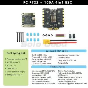 RC소품  솔로굿 8S F722 100A 스택 ICM42688P 비행 컨트롤러 4in1 ESC 30.5X30.5mm 3-8S 지원 2개의 카메라