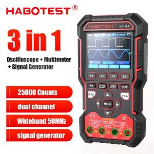 Habotest HT180A 업그레이드 3in1 오실로스코프 멀티미터 신호 발생기 50MHz 대역폭 200MS 속도 듀얼 채널