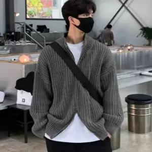 남자 오버핏 캐주얼 반목 와플 무지 집업 가디건 OC-CA-SWFGNZ2V-R