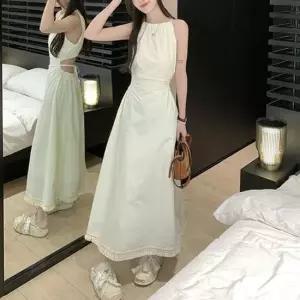 심플 시크 홀터넥 허리트임 롱원피스 여자원피스