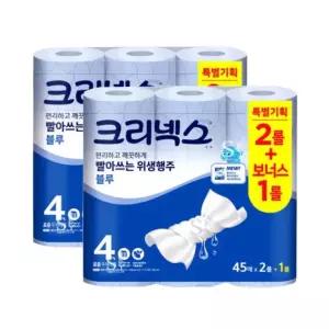 크리넥스 빨아쓰는 행주타올 프레쉬블루 45매x(2+1)롤x2팩