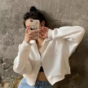 심플투웨이카라짚업 크롭양지퍼여성자켓(화이트)XL