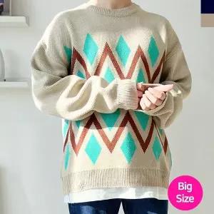 [리빌모아]남자 빅사이즈 오버핏 하트 배색 스웨터 니트 OC-KNA-SWFGGUXM-R