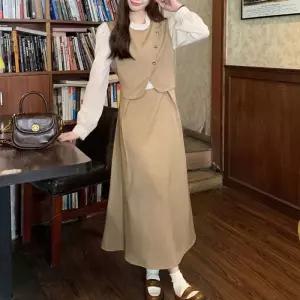 아영 투피스 st 물결 롱 원피스 프릴넥 체 기모원
