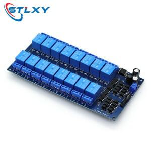 16 채널 릴레이 실드 모듈 DC 5V 12V 24V 옵토 커플러 LM2576 마이크로 컨트롤러 인터페이스 Arduino DIY