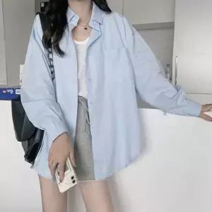 오버핏 이무 컬러 셔츠 긴팔 카라 커버업 나시 루즈핏